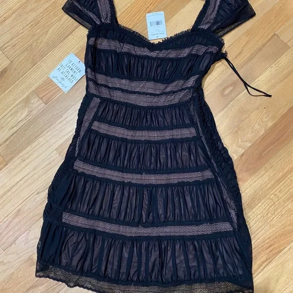 Free People Black and Pink Ruffled Mini Dress - Picture 2 of 5